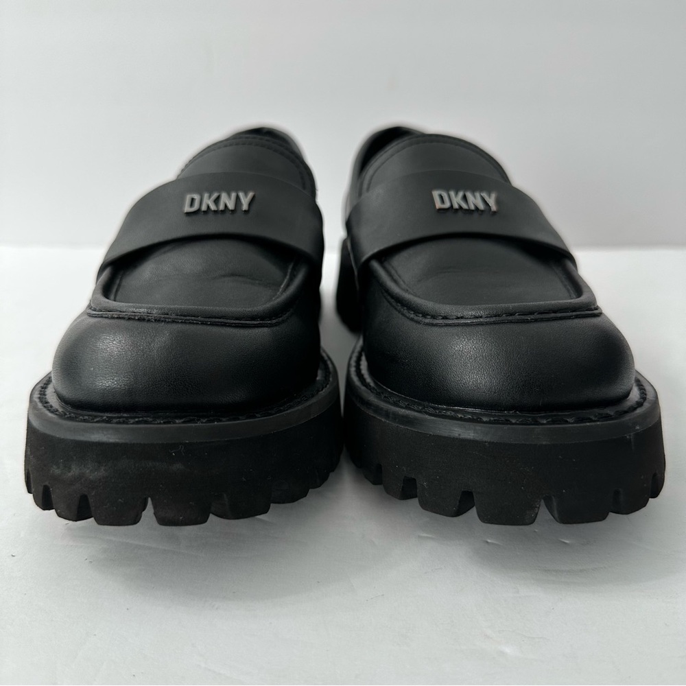 DKNY Black Leather Chunky Lug Sole Platform Loafers Slip On Sz 8.5 Grunge Goth - Picture 3 of 9